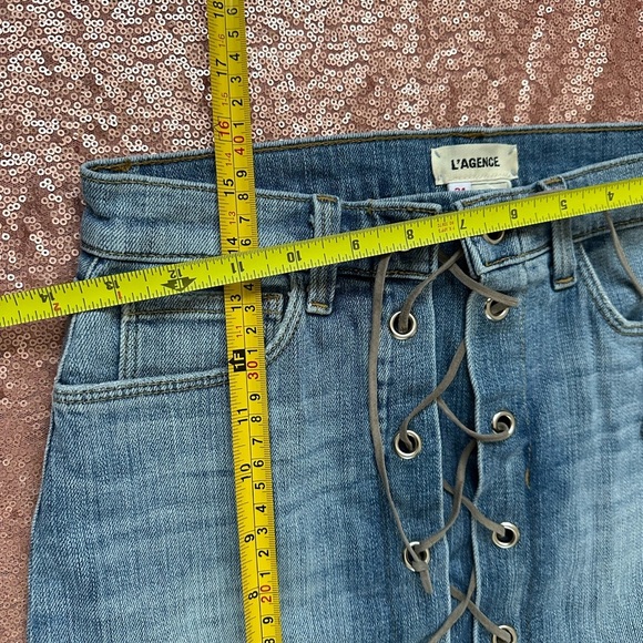 L’AGENCE JEANS SKIRT 24 COTTON BLEND BLUE COLOR  LACE UP FRONT, Trend, Chic - Picture 7 of 7